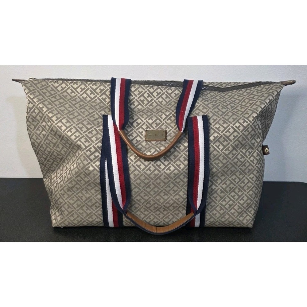 Tommy Hilfiger Women Tote Bag XLarge Carry On Duffle Travel Beige Overnight EUC